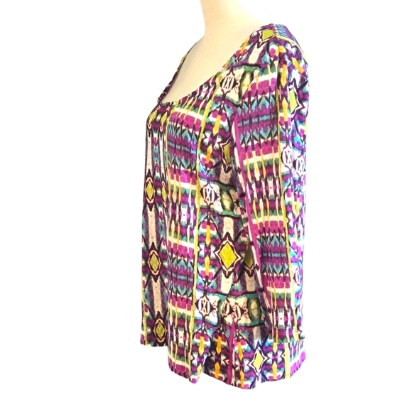 Chico's 2 Multicolor Geometric Women's Blouse Size 12 (M) 3/4 Sleeve Pullover - Picture 6 of 9